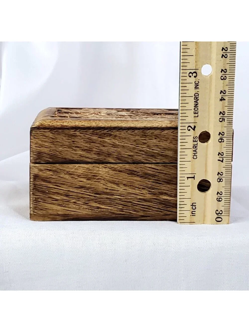 Vintage Hand Carved Wood Floral Hinge Lid Trinket Box Made In India 3 X 4 Inch